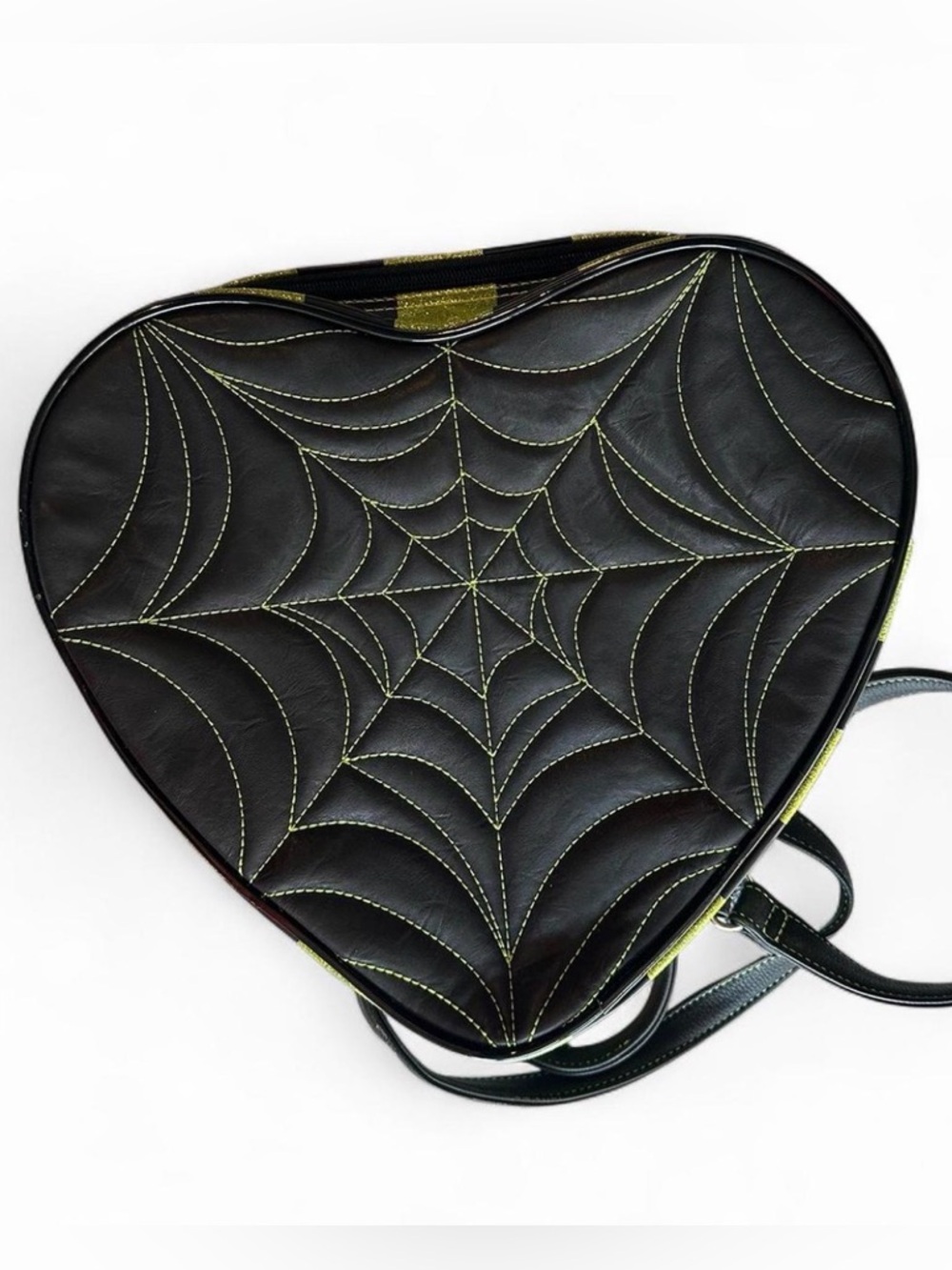 Love Pain and Stitches Green and Black Spiderweb Heart Crossbody